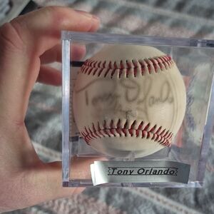 Autographed Baseball with Red Stitching — Tony Orlando